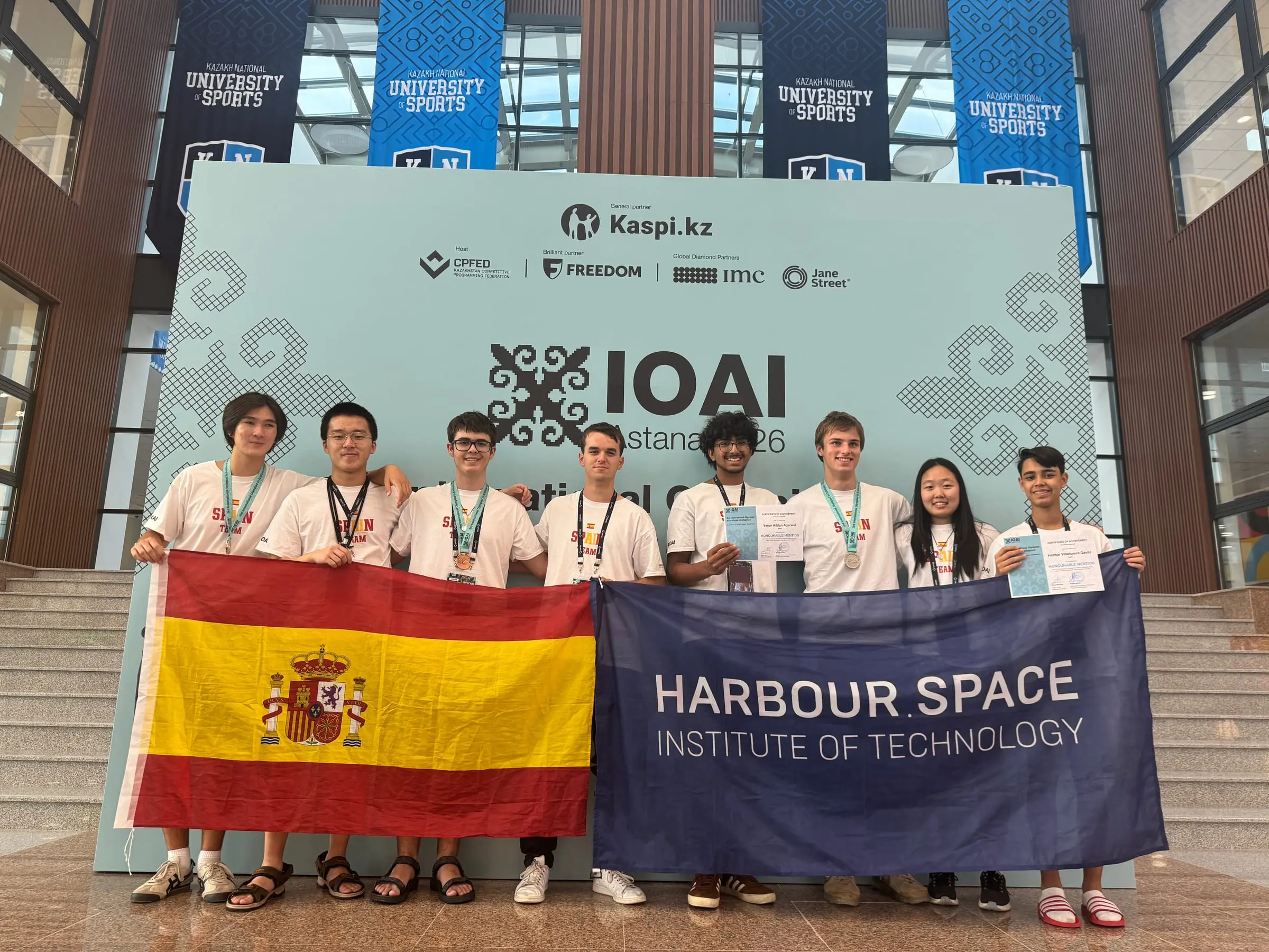 Team Spain at the IOAI 2026 venue in Astana, Kazakhstan.